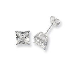 Silver Square Cz Studs 