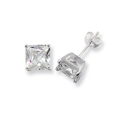 Silver Square Cz Studs 