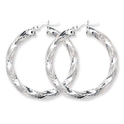 Silver Diamond Cut Twisted Hoops 