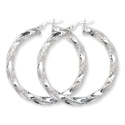 Silver Diamond Cut Twisted Hoops 