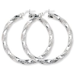 Silver Diamond Cut Twisted Hoops 