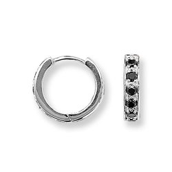 Silver Black Cz Hinged Hoops 