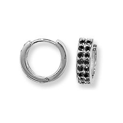 Silver Black Cz 2 Row Hinged Hoops 