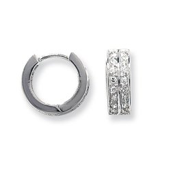 Silver Cz 2 Row Hinged Hoops 