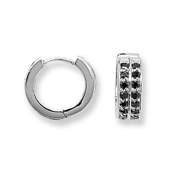 Silver Black Cz 2 Row Hinged Hoops 