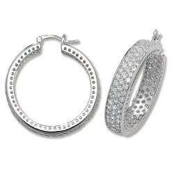Silver Cz 3 Row Hoops 