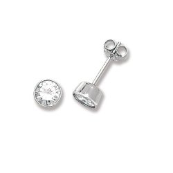 Silver Round Cz Rubover Studs 