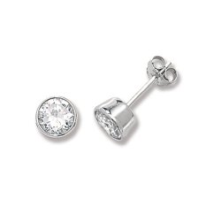 Silver Round Cz Rubover Studs 