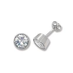 Silver Round Cz Rubover Studs 