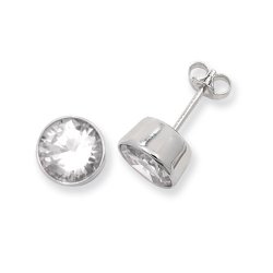 Silver Round Cz Rubover Studs 