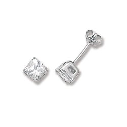 Silver Square Cz Studs 