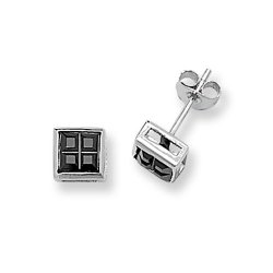 Silver Square Black Cz Studs 
