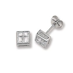 Silver Square Cz Studs 