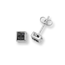 Silver Square Black Cz Studs 