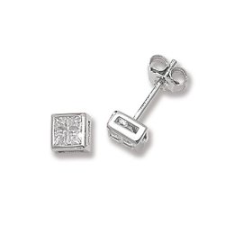 Silver Square Cz Studs 