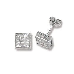 Silver Square Cz Studs 
