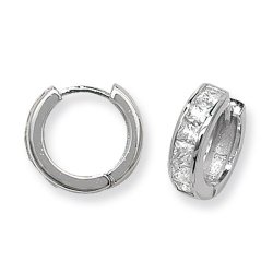 Silver Cz Hinged Hoops 