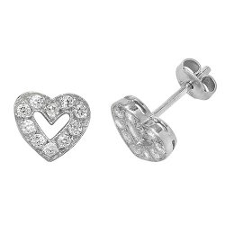 Silver Cz Open Heart Studs 