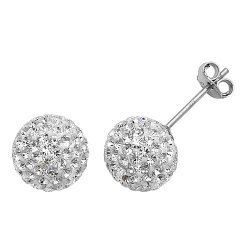 Silver Crystal Ball Hoops 