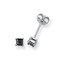 Silver Square Black Cz Studs 