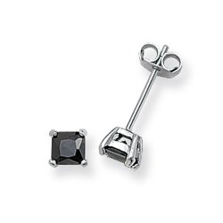 Silver Square Black Cz Studs 