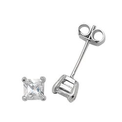 Silver Square Cz Studs 