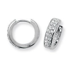 Silver Cz 2 Row Hinged Hoops 