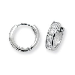 Silver Cz Hinged Hoops 