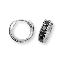 Silver Black Cz Hinged Hoops 