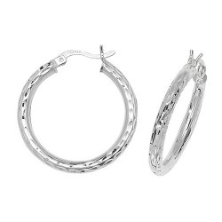 Silver Diamond Cut Hoops 