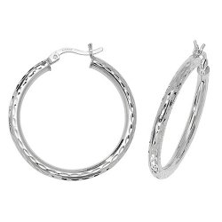 Silver Diamond Cut Hoops 
