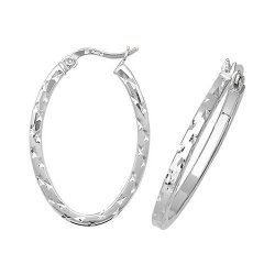 Silver Diamond Cut Oval Hoops 
