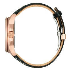 Citizen Men's Eco-Drive Rose Gold Endicott lack Dial and Black Leather Strap Watch