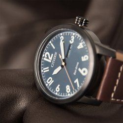 Citizen Men's Eco Drive Military Leather Strap Watch