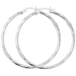 Silver Twisted Hoops 