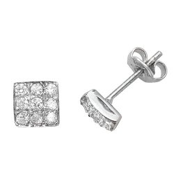 Silver Square Cz Studs 