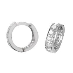 Silver Cz Hinged Hoops 