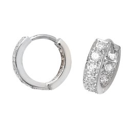 Silver Cz Hinged Hoops 