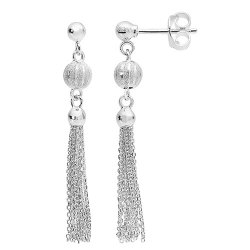 Silver Bead And Tassel Drops 