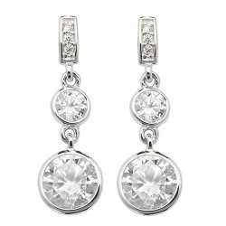 Silver Double Cz Bezel Set Drops 