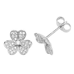 Silver Rhodium Plated Cz Shamrock Studs 