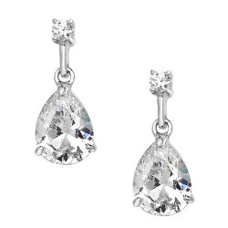 Silver Rhodium Plated Round And Pear Shape Cz Drops 