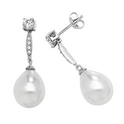 Silver Rhodium Plated Cz And Pearl Drops 