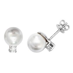 Silver Rhodium Plated Cz And Pearl Studs 