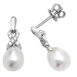 Silver Rhodium Plated Crossover Cz And Pearl Drops 