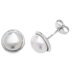 Silver Rhodium Plated Pearl Studs 