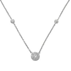 Silver Rhodium Plated Round Cluster And Cz Bezel Set Necklet 