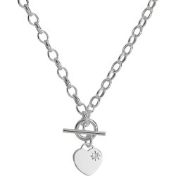 Silver T-bar Heart Charm Necklet 