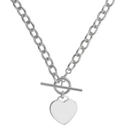 Silver Cz T-bar Heart Charm Necklet 