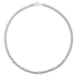 Silver Rhodium Plated Cz Set Mesh Necklet 